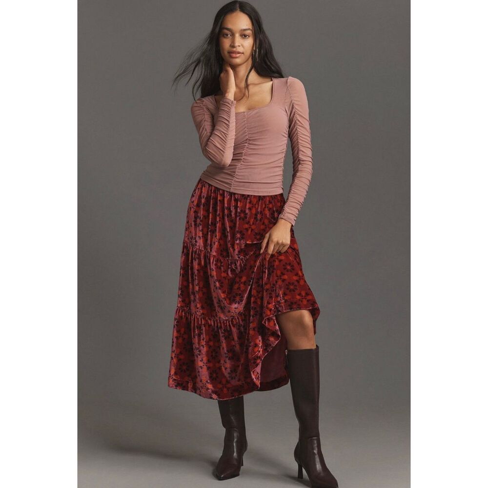 Anthropologie Sz L Somerset Maxi Skirt Nina Pace Velvet Edition Floral Burnout
